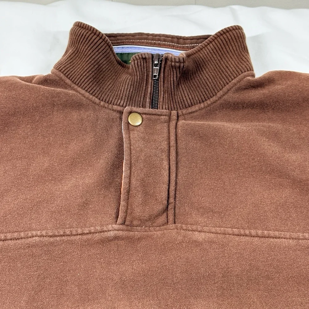 Orvis Signature Collection Men 1/4 Zip Snap Pullover Sweater Sweatshirt XL Brown